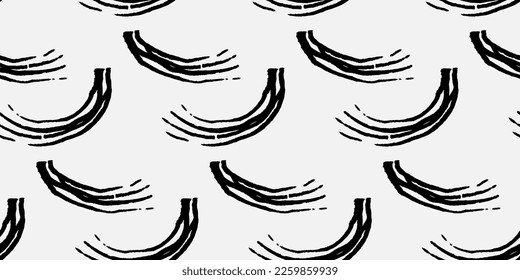 abstract lines doodle seamless pattern, black and white horizonal print 