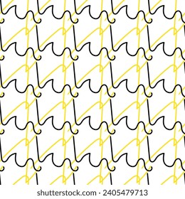 líneas abstractas doodle patrón vectorial transparente, negro y amarillo sobre fondo blanco