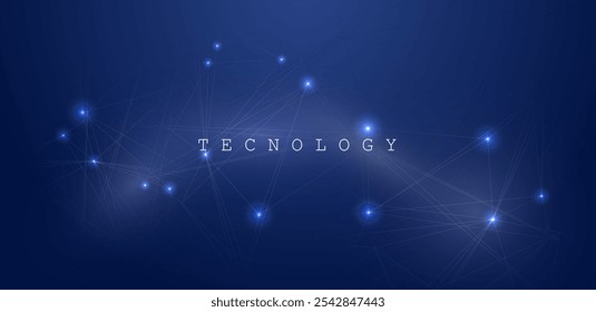 Abstrakte Linien und punktförmiger Hintergrund blau grau. Futuristische Technologie leuchtender Lichtvektor