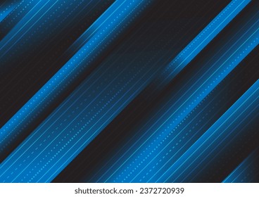 Abstract lines and dot in gradient blue and dark background. Vector Illustrator. Use as wallpaper, background, backdrop, web page. 