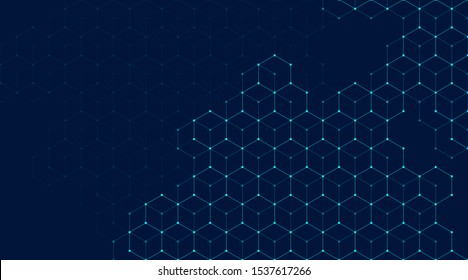 Abstract Lines And Dots Connect Background With Hexagons. Hexagons Connection Digital Data And Big Data Concept. Hex Digital Data Visualization. Vector Illustration.