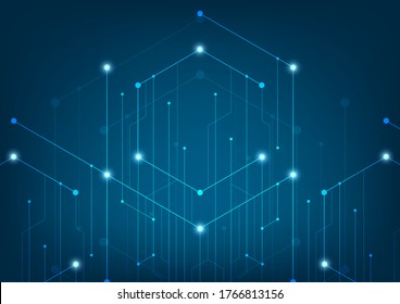 Abstract lines and dots connect background. Technology connection digital data and big data concept.