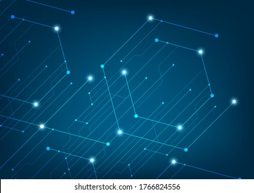 Abstract lines and dots connect background. Technology connection digital data and big data concept.
