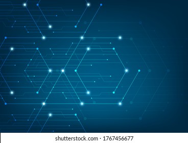 Abstract lines and dots connect background. Technology connection digital data and big data concept.