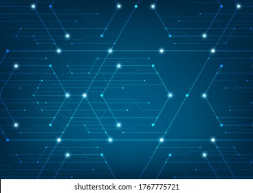 Abstract lines and dots connect background. Technology connection digital data and big data concept.