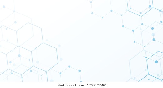 Abstract lines and dots connect blue hexagon vector background. Technology connection.