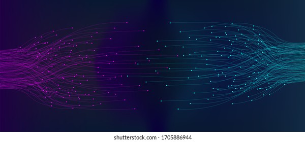 Abstract  Lines With Dots Over Dark Background. Connecting Or Big Data Concept