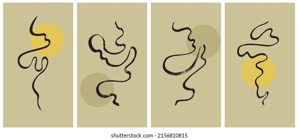 Líneas abstractas dibujadas con pincel seco en estilo asiático vintage. Se puede usar como fondo o afiches para redes sociales, portada o diseño web