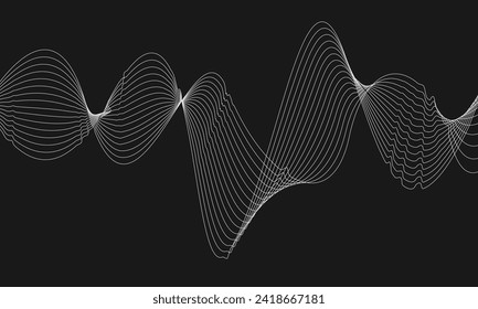 Líneas abstractas de fondo de flujo dinámico con líneas curvas. Textura de línea de primera calidad para banners, fondos empresariales. Plantilla de vector horizontal oscuro