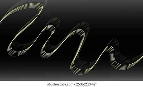 Abstract lines elements with glowing light effect on dark background. Line yellow light on background.