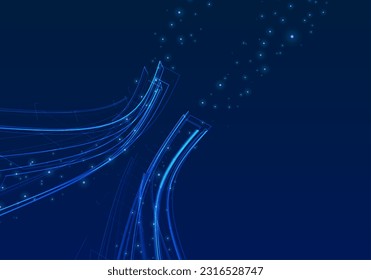 Abstract lines flow with light particles. Glittering dust of lights. Data connection speed line. Graphic concept for your design.