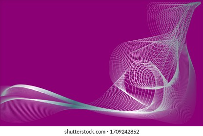 Abstract lines in the form of a ribbon on a purple background. A beautiful screensaver on the desktop. For invitations and cards.