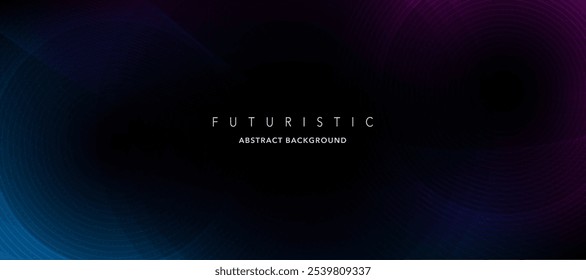 Líneas Abstractas de tecnología futura sobre un fondo de efecto de luz. Líneas brillantes en círculos. Este es un diseño de línea geométrica degradada contemporánea en rosa y azul. Plantilla para un Anuncio Horizontal.