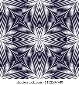 Abstract lines geometric seamless pattern, vector repeat endless fabric background. Shellfish shells shapes trendy repeat motif. Single color, black and white.