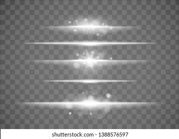 Abstract  lines with glow light effect on transparent background. Flash lighting. Set of streak of light 