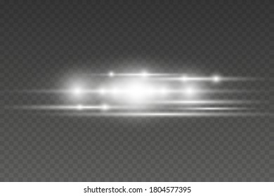 Abstract lines with glow light effect on transparent background. Glares lines effect. Horizontal optical lens flare light