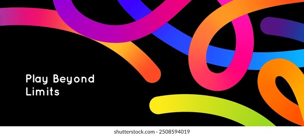 Abstract Lines with Gradients on a Black Background. A Color Squiggle Curve Pattern Shape. Vector Rainbow Wave