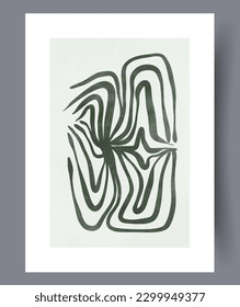 Abstract lines green seaweed wall art print. Printable minimal abstract lines poster. Contemporary decorative background with seaweed. Wall artwork for interior design.
