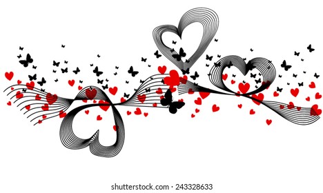 Abstract lines with hearts. Vector