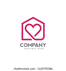 Abstract Lines House And Heart Logo Vector, Love Home Logo Vector