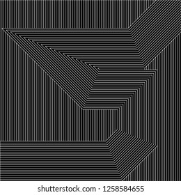 Abstract of lines illusion vector. Design G stripes white on black background. Design print for illustrations, textile, wallpaper, banner, background, cover. 