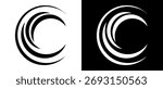 Abstract lines like letter C. Logo, icon or design element. Black lines on a white background and white lines on the black side.