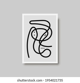 Abstract lines mid century wall art print. Black and white poster with geometric shapes for wall art, bedroom interior. Artwork for wall decor, brochure design, minimal poster. Vector illustration