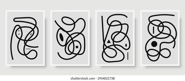 Líneas abstractas de la colección de estampados de arte de mediados de siglo. Afiche blanco y negro con formas geométricas para el arte de la pared, decoración de la habitación. Pintura para la decoración de la pared, diseño de folletos, póster mínimo. Ilustración del vector