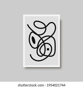 Abstract lines mid century wall art print. Black and white poster with geometric shapes for wall art, bedroom interior. Artwork for wall decor, brochure design, minimal poster. Vector illustration