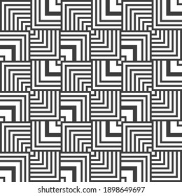 Abstract lines mosaic pattern. Modern stylish texture. Repeating geometric tiles with striped elements. Monochrome trellis. Vector background.