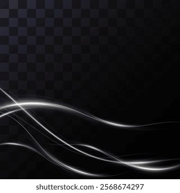 Abstract lines. Neon lines of speed and fast wind. Effect of movement at the speed of light. Effect of white glow. Magic shiny line. Neon. Background.