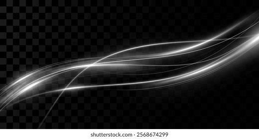 Abstract lines. Neon lines of speed and fast wind. Effect of movement at the speed of light. Effect of white glow. Magic shiny line. Neon. Background.