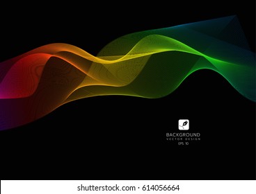 Abstract lines on a black background. Line art. Vector illustration. colorful wave with lines created using blend tool. Curved wavy line,smooth stripe.Design element.
