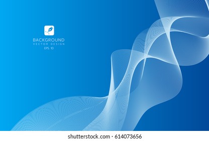Abstract lines on a blue background. Line art. Vector illustration. wave with lines created using blend tool. Curved wavy line,smooth stripe.Design element.