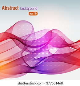 Abstract lines on light background. Pink, purple, orange colors. Vector illustration. Technology background with stripes. Pink, orange, purple colors. 