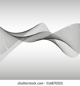 Abstract lines on a white background. Line art. Vector illustration. Grey wave with lines created using blend tool. Curved wavy line,smooth stripe. Design element.