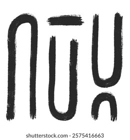 Abstract lines ornament. Freehand geometric grunge stroke elements set . Wavy black brush ink shapes. Tribal ethnic decor. Vector hand drawn illustration isolated on background.
