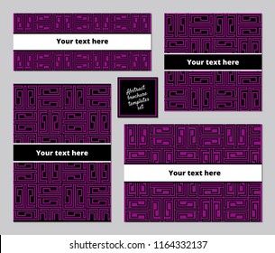 Abstract lines pattern A5 brochure vector template set purple