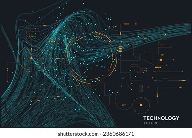 Patrón de líneas abstractas en el estilo Cyberpunk. 3d Gráfica de seguridad de red para publicaciones en medios sociales, aplicaciones móviles, tarjetas, invitaciones y diseño de carteles. Swirl Tech Lines Ilustración vectorial. 