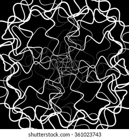 Abstract lines pattern with distortion. Black and white background in square format.