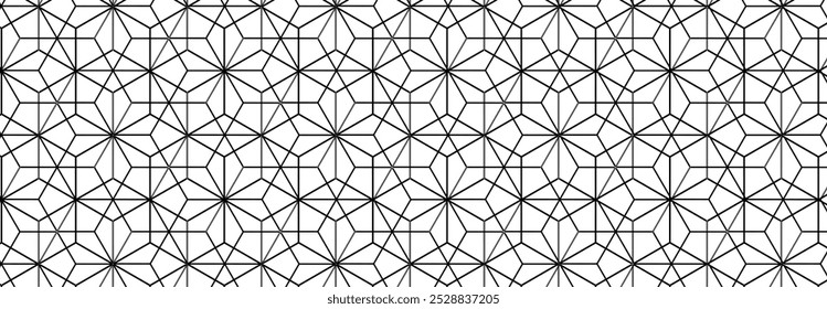 Abstract, Lines pattern, Hexagon , Illustration, honeycomb vector, alternating overlapping, symmetrical, orderly arrangement background, black and white, banner, website, template, dark.
