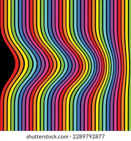 
Abstract lines with a push effect. It looks as is something pushes the lines to the right. Rainbow colors with black.
