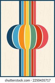 Abstract lines retro background. Vintage graphic pattern with stripes. Rainbow poster, cover or banner design template. Vector illustration.