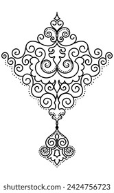 Abstract lines of scrolled flowers and dots for ethnic tribal ornaments.