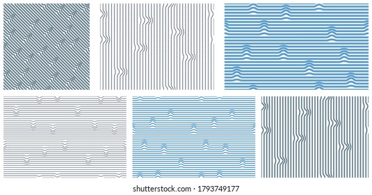 Abstract lines seamless patterns set, vector backgrounds with parallel stripes, lined designs minimalistic wallpapers or website backgrounds.