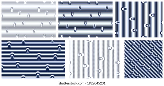 Abstract lines seamless patterns set, vector backgrounds with parallel stripes, lined designs minimalistic wallpapers or website backgrounds.