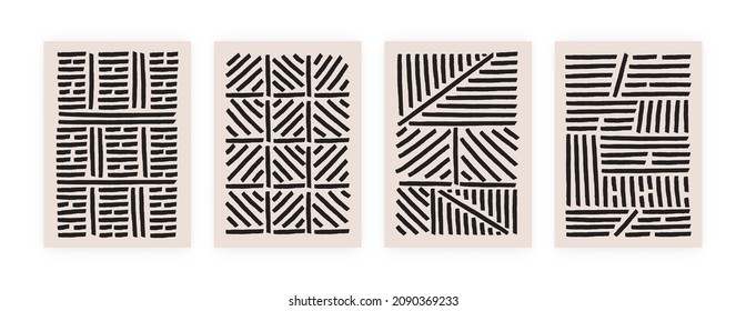 Abstract lines and shapes. Modern posters, trendy design. Set of hand drawn patterns for print, card template. Vector art