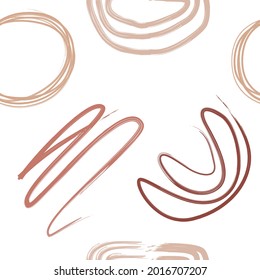 Abstract lines and shapes in orange, yellow, beige and brown in flat modern style. Seamless pattern. Vector illustration.