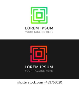 Abstract lines sign iconic square logo vector design. O letter emblem