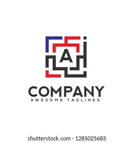 abstract lines sign square color with letter A logo vector design